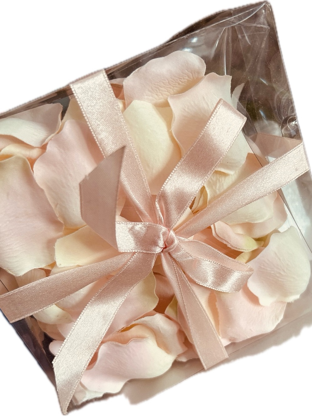 Silk Rose Faux Petals Gift Box Dual Blush Cream & Soft Pink Colors 6"